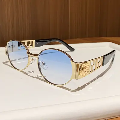 2026 Metal Oval Frame Sunglasses, Retro Hollow Temple Design - 12