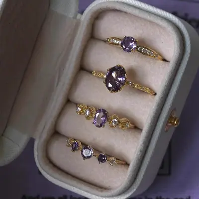 Purple open design ring for women, vintage style, versatile