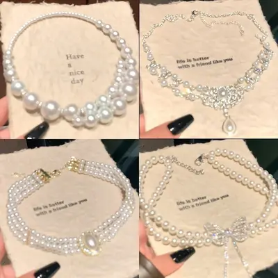 Halskette mit Perlen und Strass-Schmetterlingsdesign, Damen
