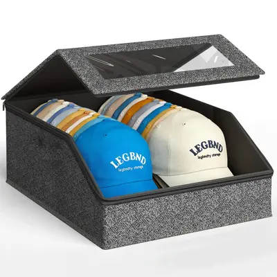 Foldable Hat Storage Box with Zipper, Dustproof, Window, Stackable - 9
