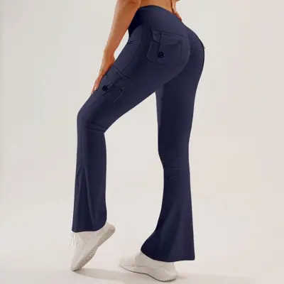 Women's Multi-Pocket Flared Cargo Yoga Pants for Outdoor Sports - 12