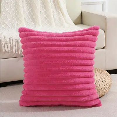 Rabbit Fur Throw Pillow Cover, Rectangular, Vertical Stripe Plush - 9