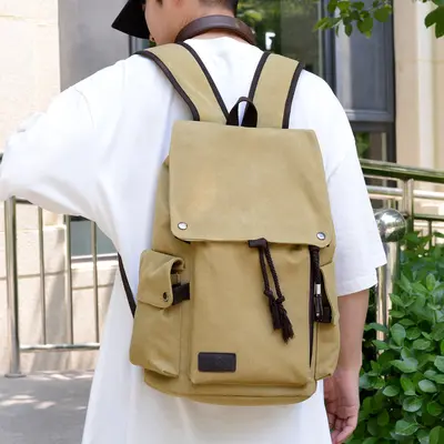 Retro Canvas Men's Backpack, Large Capacity, Laptop and School Use - 5