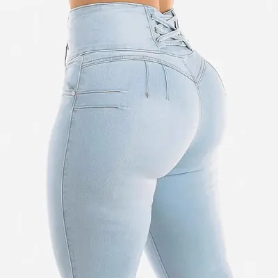 Kadın Yüksek Bel Dar Paça Kot Pantolon, Yüksek Esneklikli, Büyük Beden