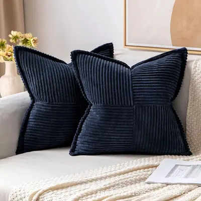 Solid Color Striped Velvet Sofa Cushion, Office Lumbar Pillow - 10