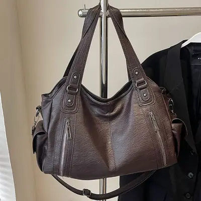 PU Leather Double-Compartment Large Women's Tote Bag - 8