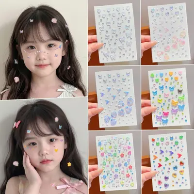 Çocuk Yüz Makyajı Kelebek Elmas Sticker, Renkli Taşlı Konser Makyaj Aplikasyonu