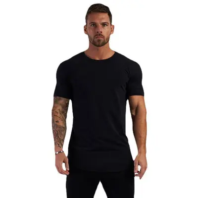 Herren-Baumwoll-Kurzarm-Fitness-Shirt Muskelfit Rundhals