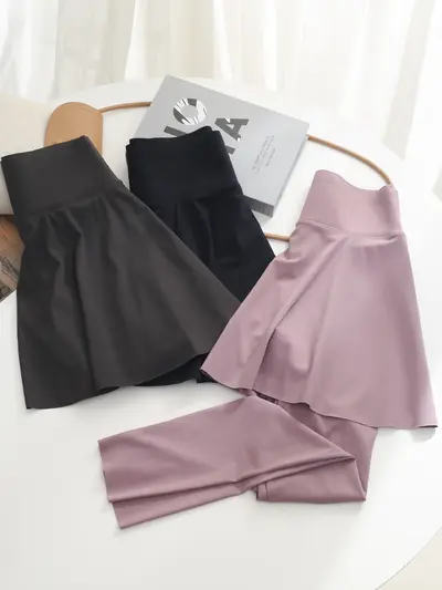 Plus Size Faux Two-Piece Yoga Tennis Skirt Pants, Quick-Dry, High Waist - 3