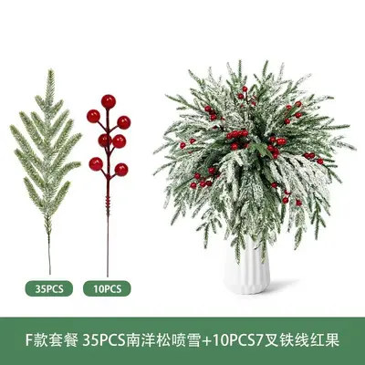 Christmas Pine Needle Decoration Set with Red Berries and Artificial Aquatic Plants - 12