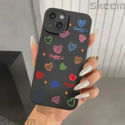 iPhone 15 Pro Max, Apple 14, 13, 12, 11 uyumlu renkli kalp desenli şık ve yaratıcı telefon kılıfı - 9