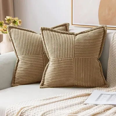 Solid Color Striped Velvet Sofa Cushion, Office Lumbar Pillow - 11