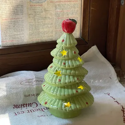 Keramik-Weihnachtsbaum-Apfel Nachtlicht für den Nachttisch, Dekorfigur