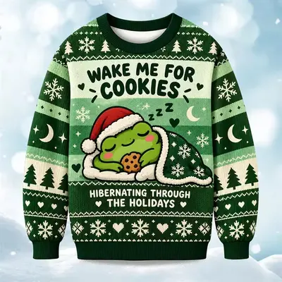 Weihnachtspullover mit Rundhals, Frosch- und Rentiermotiv - 13