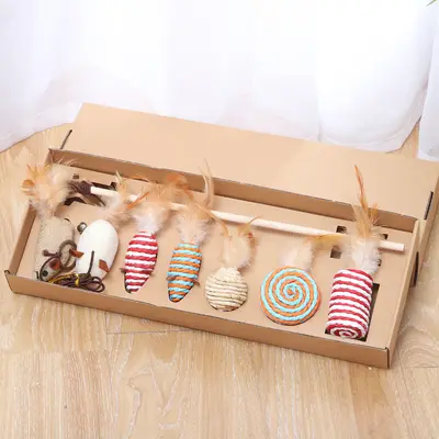 Katzenangel-Set mit 7 Teilen, austauschbare Mäuse und Federn - 7