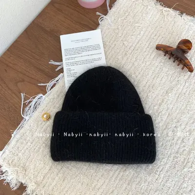 Angora Rabbit Fur Wool Knit Hat, Soft Multicolor Blogger Style - 9
