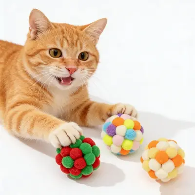 Colorful Fur Ball Cat Toy, Silicone Interactive Chase Ball - 4