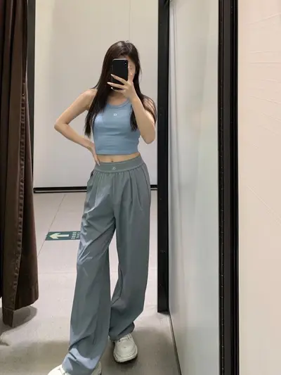 A1女士瑜伽长裤高腰提臀跑步运动高弹速干拼网透气健身裤显瘦阔腿 - 5