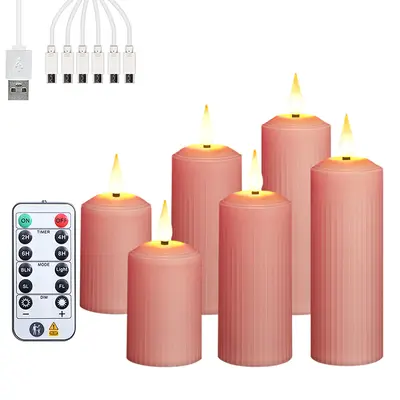 USB Rechargeable Waterproof LED Pillar Candle with Remote Control - 10