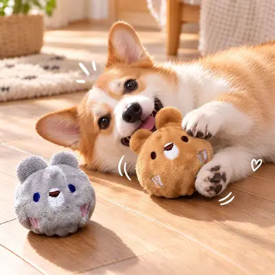 Squeaky Dog Toy Ball and Cat Plush Toy, Durable and Interactive - 3