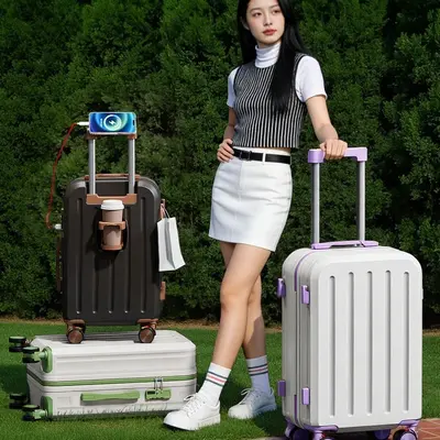 Color-Block Small Leather Suitcase with Combination Lock - 3