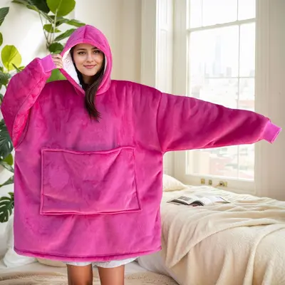 Hooded Flannel Blanket with Thickened Lamb Wool Style Fleece - 13