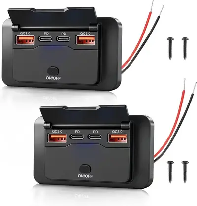 New Car Bus Modified Vehicle Charger Dual QC+ Dual PD Digital Voltmeter Push Button Switch