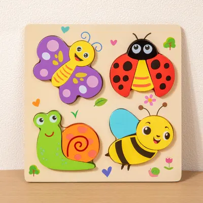 Children's Educational Puzzle Toy 3D Wooden Handle Board Age 3+ Montessori Teaching Aid Kindergarten Gift Early Learning Cross-border - 9