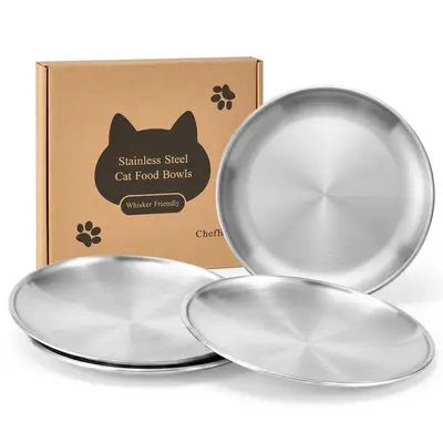 304 Stainless Steel Cat Bowl Set of 4, 6.7 Inch, Gold and Silver