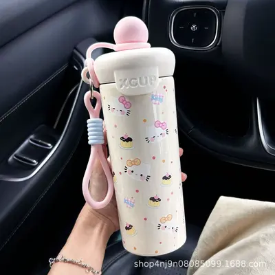Hochwertige niedliche Cartoon-Schwimmball-Tasse aus 316er Edelstahl mit großem Fassungsvermögen, Thermosbecher für tragbar, Outdoor, mit Trageschlaufe und Strohhalm-Tasse - 11