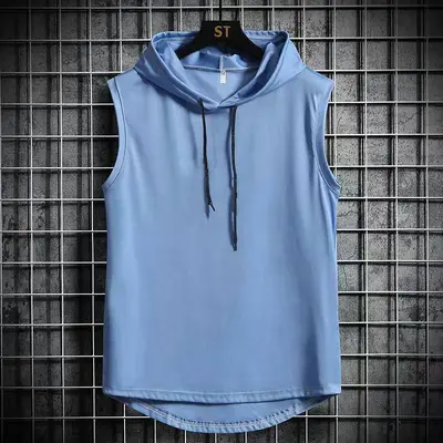 Men's Hooded Sleeveless Vest, Loose Fit, Solid Color Sports Top - 10