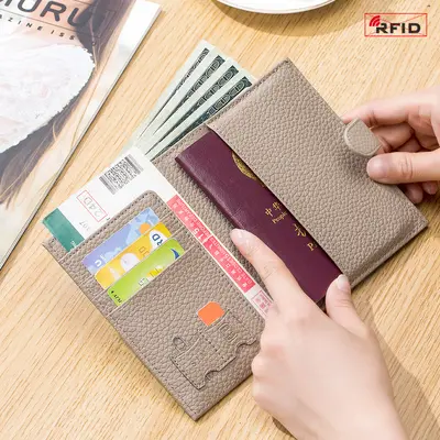 Pasaport çantası gerçek deri ultra ince RFID cüzdan