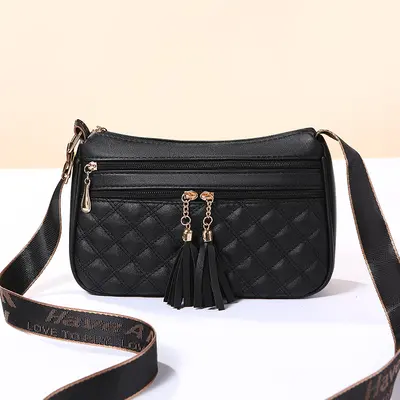 Retro Diamond Lattice Embroidered Fabric Crossbody Bag - 7