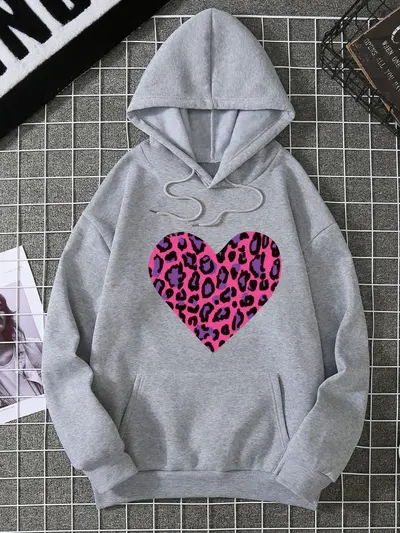 Damen-Kapuzensweatshirt mit Aufdruck, große Größen, Herbst-Winter