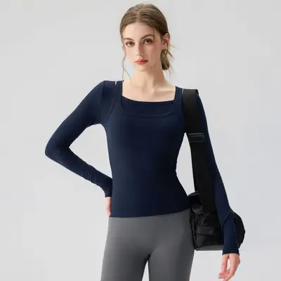 Women's Long Sleeve Fake Two-Piece Yoga Top - 6