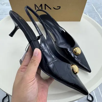 MNG Timsah Desenli Orta Topuklu Sivri Burunlu Açık Arkalı Mule Kadın Sandalet