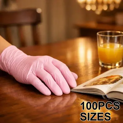 Verstärkte Einweg-Nitrilhandschuhe, Rosa, 100 Stück, lebensmittelecht - 7