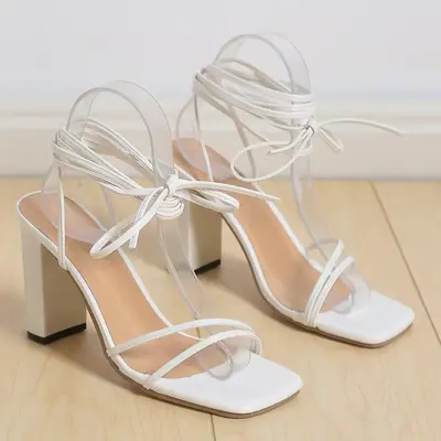 Women's Stiletto Sandals, Plus Size, High Heel, Cross Strap - 8