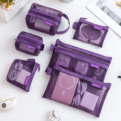 Mesh Zipper Storage Bag Travel Portable Coin Purse Data Cable Earphone Phone Accessories Digital Organizer Cosmetic Bag - 9