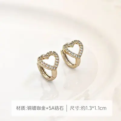 韩系简约咖啡金锆石耳钉耳扣小众轻奢精致冷淡风耳饰时尚气质耳环 - 7