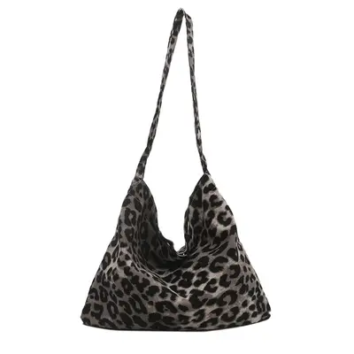 Women's Leopard Print Canvas Shoulder Bag, Large Capacity - 7