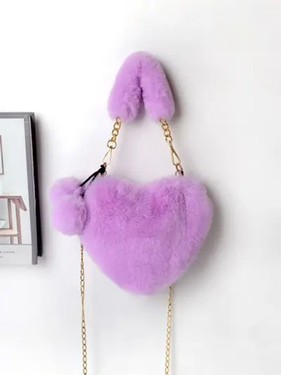 Korean-Style Heart Plush Women's Chain Crossbody Bag, Bunny Ears