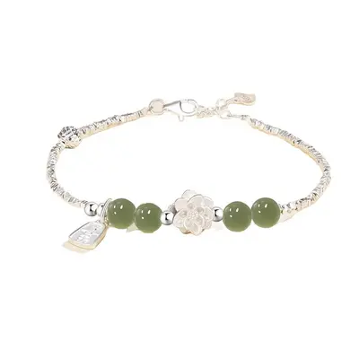 Hetian jade gümüş bilezik, kadın, lüks tasarım - 6