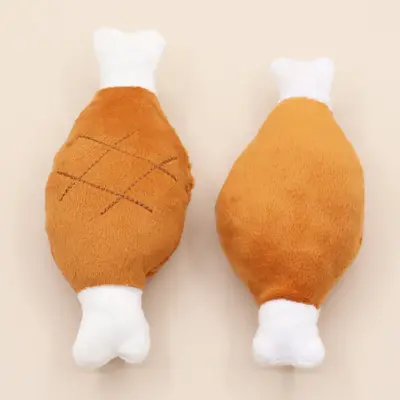 Plush Fried Chicken Leg Dog Toy, Chew-Resistant with Squeaker - 4
