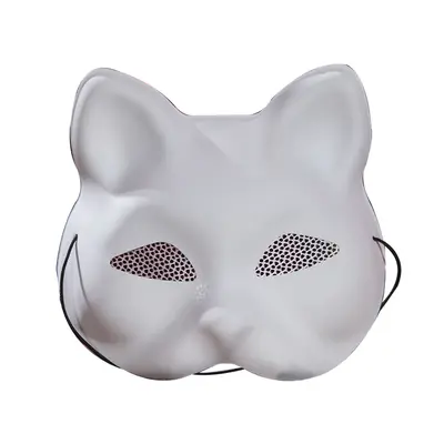 Knitted Gauze Matte White Cat Face Mask, Hand-Painted Cosplay Mask