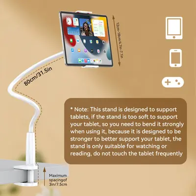 Cep telefonları için tembel stand, yatakta program izlemek için evrensel ayarlanabilir katlanabilir başucu standı, tablet destek standı.