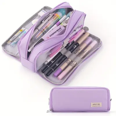 Korean-Style Canvas Pencil Case, Large Capacity, Multifunctional for Students - 11