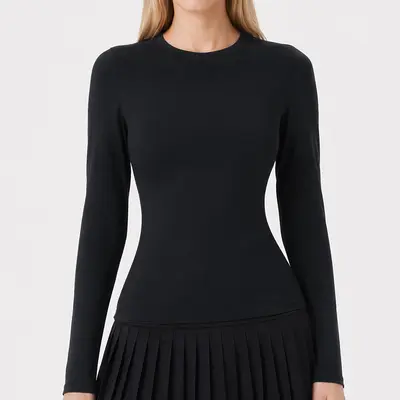 Women's Long Sleeve Yoga Top Round Neck Slim Fit Running Fitness T-Shirt - 7