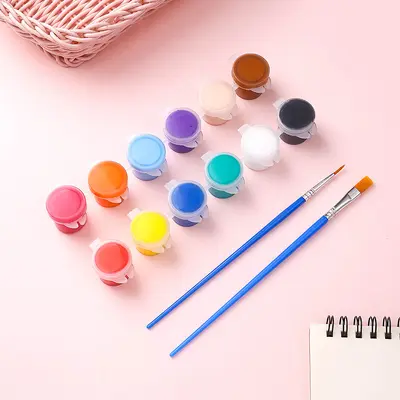 3ml Acrylic Paint 12-Color Paint Brush Set with Attached Brushes, DIY Painting Kit for Kids, Kite Mask Painting Supplies