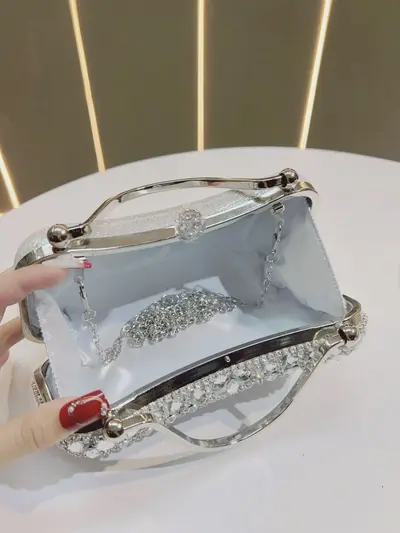 Rhinestone Tassel Evening Clutch with Chain Strap for Weddings and Parties - 4